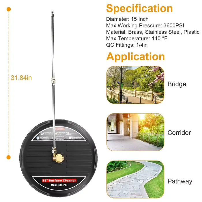 2500/3600 PSI 13/15 pouces nettoyeur haute pression Surface sol