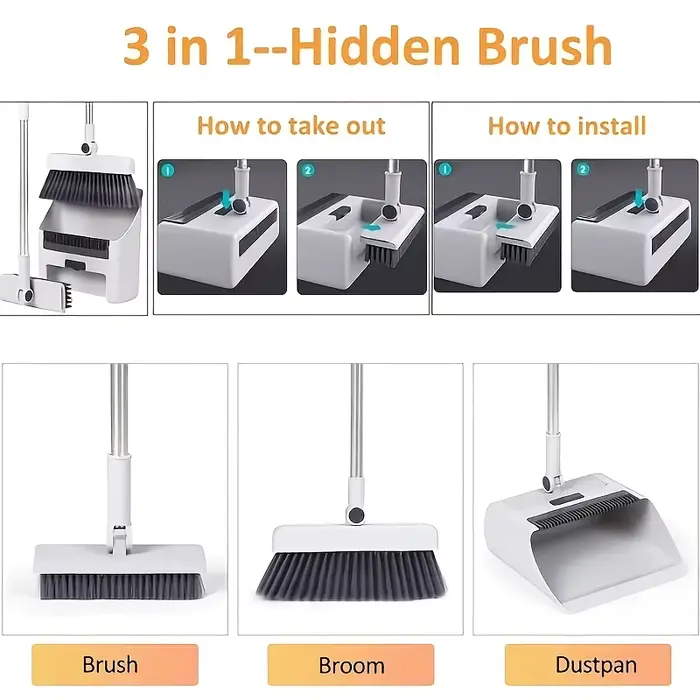 Ensemble balai, pelle et brosse à plancher pliables 3-en-1