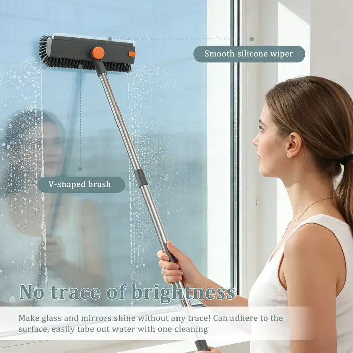 Brosse de nettoyage 3-en-1 avec long manche pour baignoire et interstices de sol