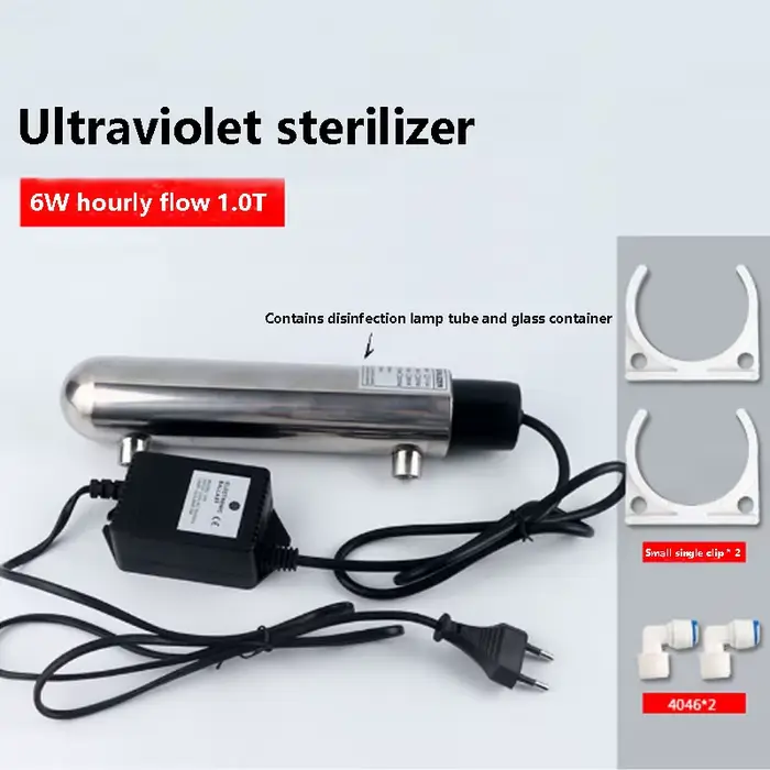Stérilisateur UV en acier inoxydable 304, 6W, filtre de traitement de désinfection à clics directs, 