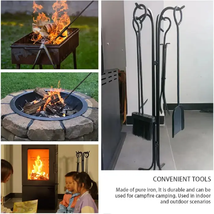 Ensemble d'outils de nettoyage de cheminée en fer lourd de haute qualité