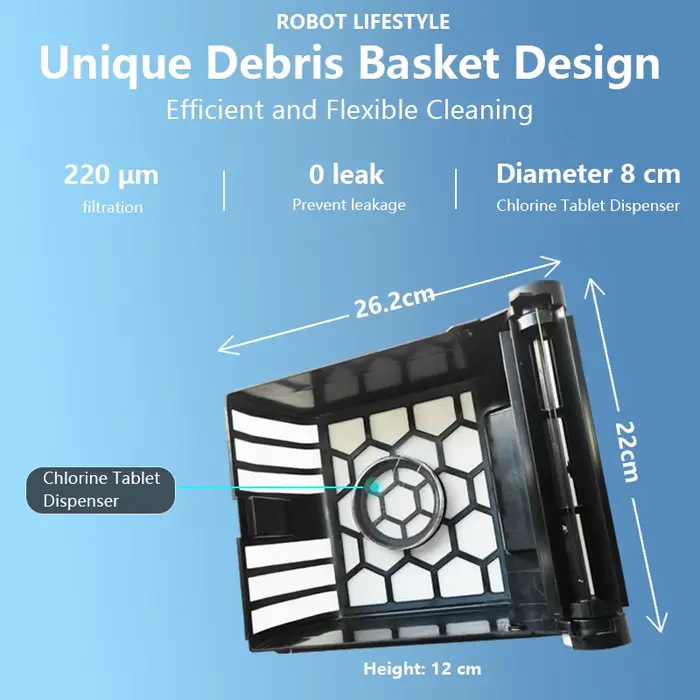 Robot nettoyeur de piscine solaire automatique, filtration fine 220μm, batterie 5200mAh, 20h d'autonomie, 100 ㎡ Couverture de grande piscine