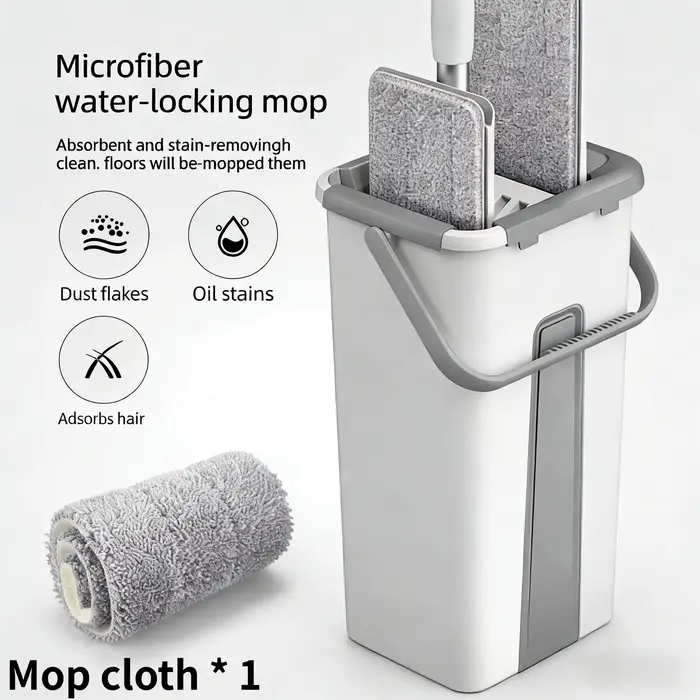 Serpillère plate pour la maison qui peut être nettoyée sans lavage à la main - Ensemble seau et serp
