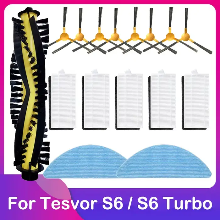 Compatible avec Tesvor S6 Turbo Aspirateur Robotique Couvercle de Rechange Brosse Principale Latérale Filtre HEPA Serviette de Vadrouille Accessoires Pièces