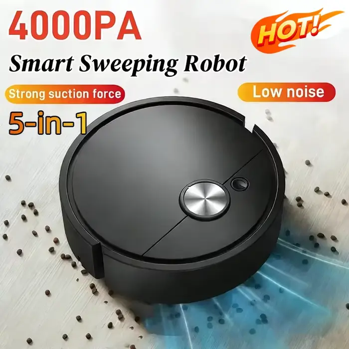 Nouveau Robot Aspirateur Intelligent 5-en-1 Modèle 2026 – Mini Machine de Nettoyage Automatique pour la Maison avec Chargement USB et Fonction Balayage et Lavage