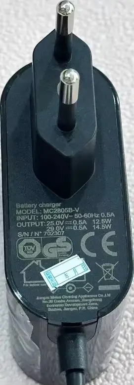 Chargeur UE MC2805B-V 0,5a pour aspirateur Midea V5 P5s P5 pro P6 P6 Snow 25v
