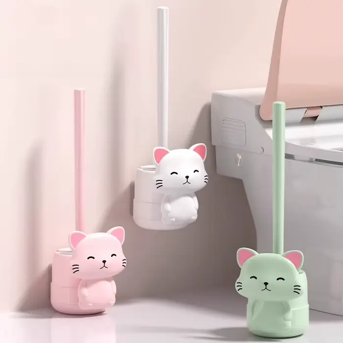 Ensemble de brosses de toilette murales en forme de chat mignon