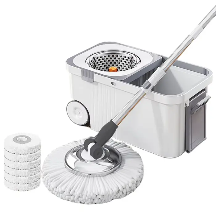 Seau essoreur avec 6 recharges de rechange, manche télescopique, nettoyeur de sol, nettoyage domesti