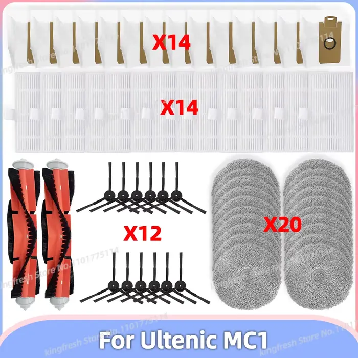 Compatible avec Ultenic MC1 Pièces de Rechange pour Aspirateur Rouleau Principal Brosse Latérale Filtre HEPA Chiffon de Serpillière Sac à Poussière Accessoires