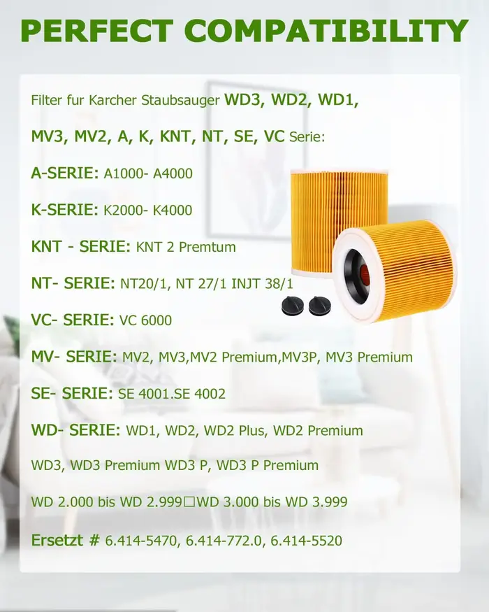 Filtre à aspirateur pour karcher WD series WD2 WD3 WD3P A2004 MV2 MV3 filtres à cartouche