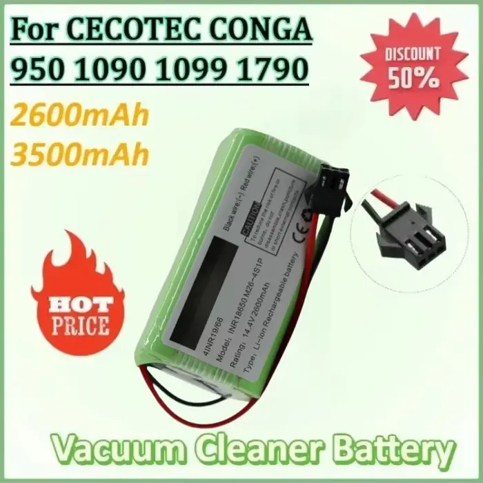 Batterie pour aspirateur Robot CECOTEC CONGA 950 1090 1099 1790, 14.4V, 2600mAh/3500mAh, haute quali