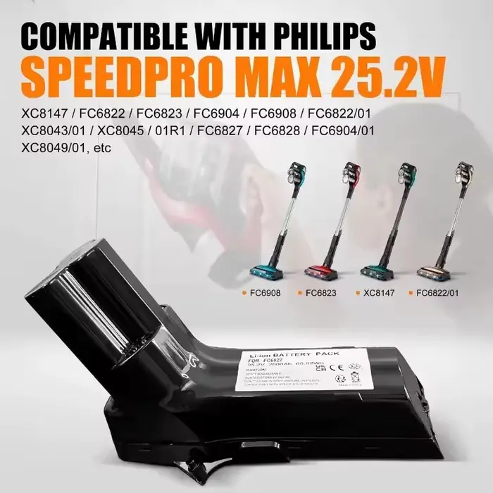 Batterie d'aspirateur 25.2V 5000mAh pour Philips SpeedPro Max,XC8147,XC8147/01,XC8045/01,XC7043/01,XC7042/01,FC6823/01 + outil