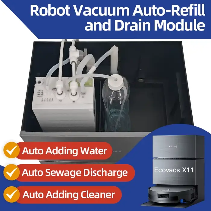 Kit de changement d'eau pour robot aspirateur Ecovacs X11 X12 T90 X9 T50 X8 X1 en plastique ABS pour remplissage et vidange automatiques