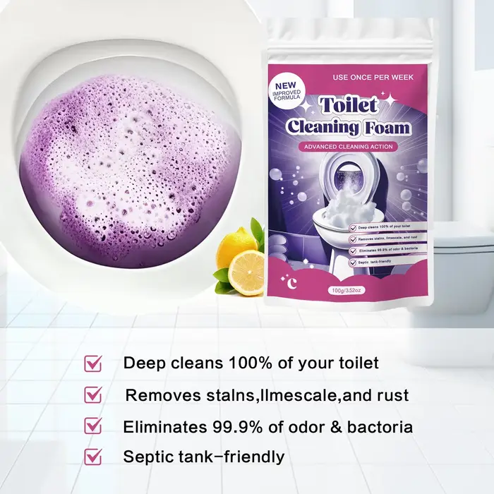 Mousse nettoyante puissante pour toilettes au citron 100 g – Utilisation hebdomadaire élimine les taches
