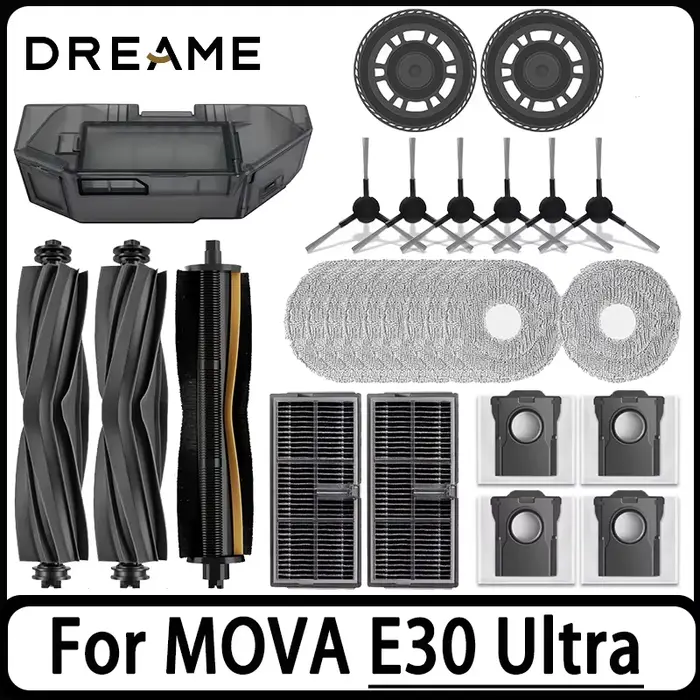 Accessoires pour aspirateur robot MOVA E30 Ultra : brosse latérale principale, chiffon de nettoyage, filtre Hepa, sac à poussière, pièces de rechange