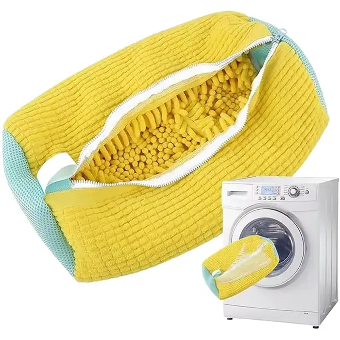 Sac de lavage de chaussures en fibre moelleuse 360 degrés en polyester réutilisable pour nettoyage en machine protection durable et style moderne