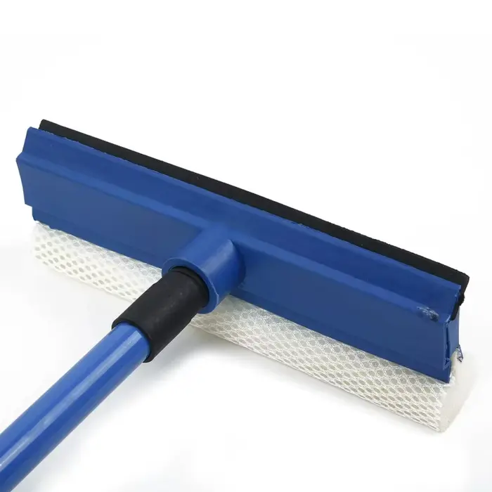 Nettoyeur de vitres télescopique 2-en-1 avec brosse éponge à long manche et raclette pour un nettoyage efficace