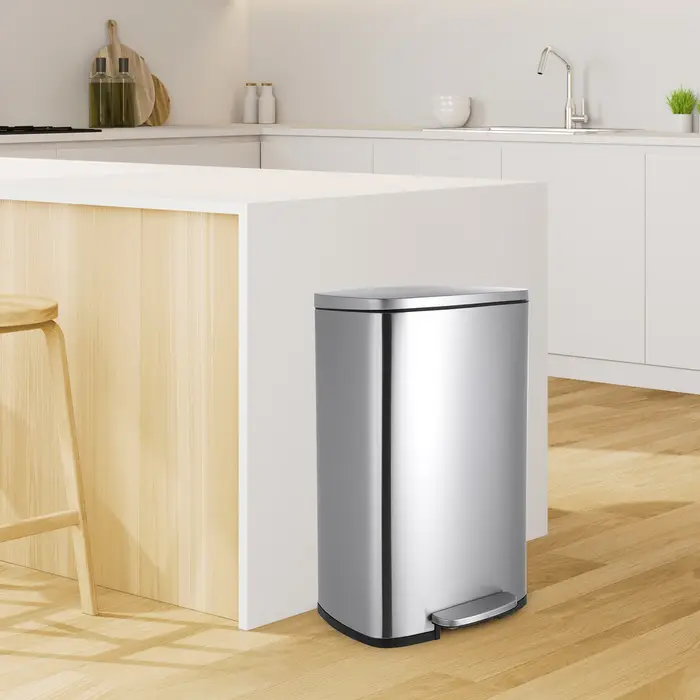 AOOU-Poubelle à marches de 13.2 gallons, poubelle en acier inoxydable, poubelle à fermeture douce av