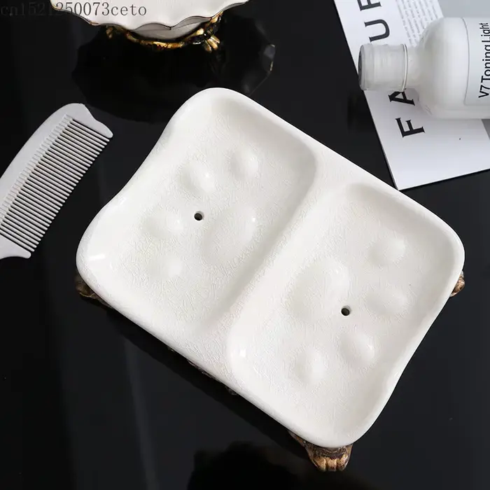 Porte-savon en céramique salle de bains 2 grilles boîte à savon Drain