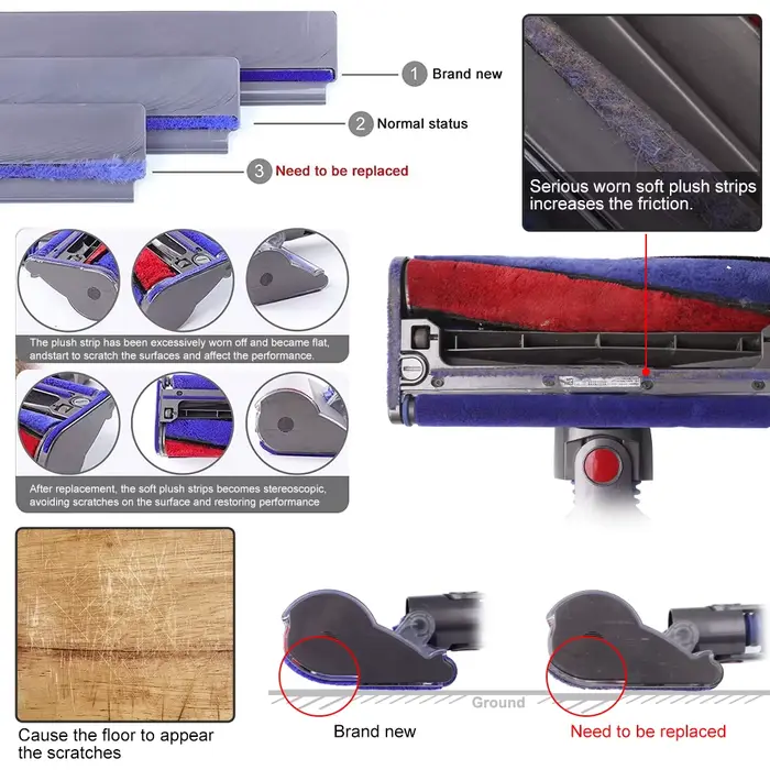 Bande de remplacement en peluche douce pour aspirateur Dyson V6V7V8V10V11V12V15 DC58 DC59 DC62 DC72