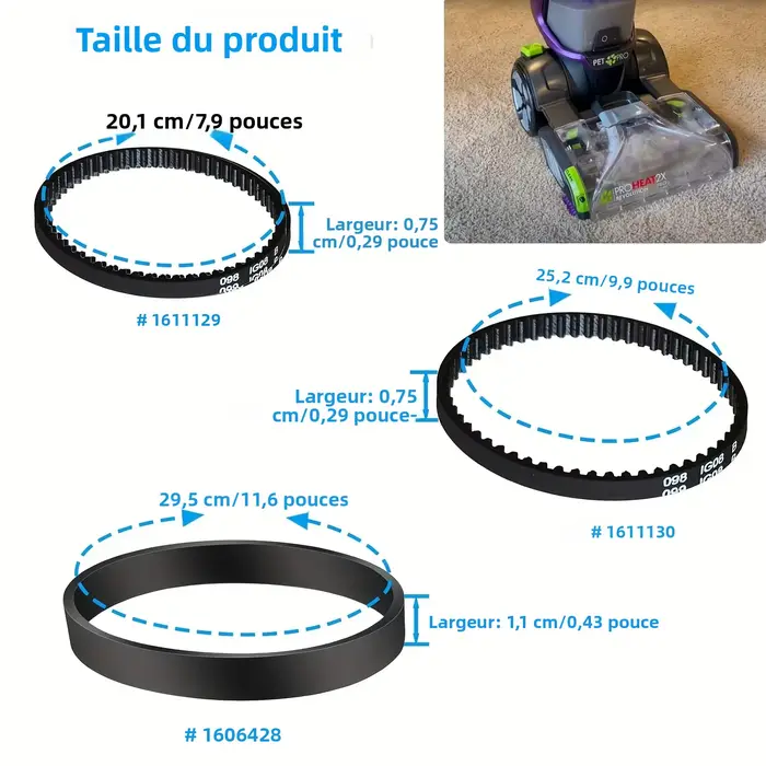 Courroies d'aspirateur de remplacement pour nettoyeur Bissell ProHeat 2X Revolution Pet Pro