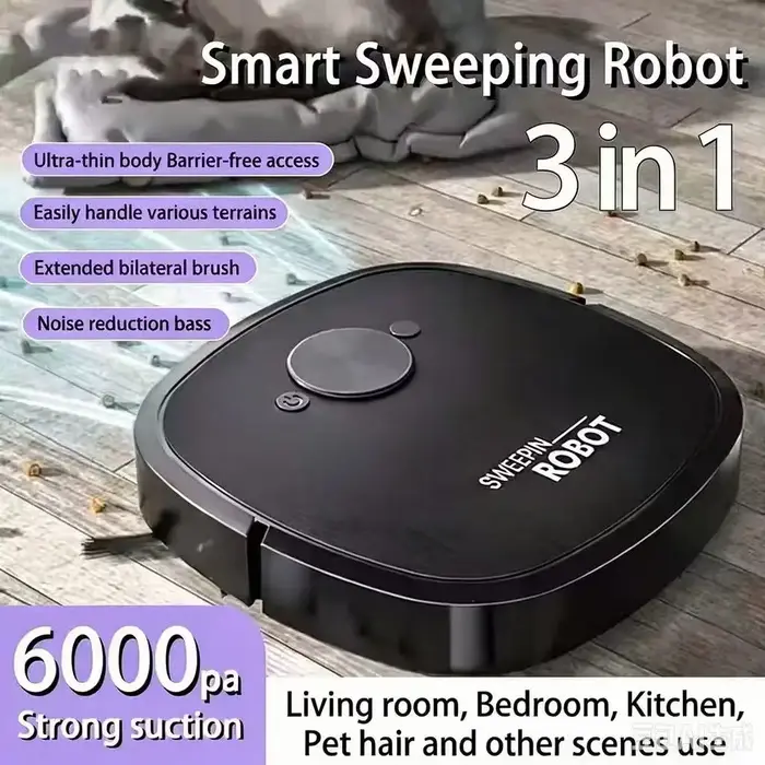 Nouvel aspirateur robot 3-en-1 avec chargement USB, robot de nettoyage domestique entièrement automatique, intégrant balayage, aspiration, nettoyage et stérilisation.