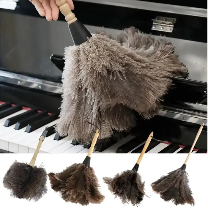 Plumeau à manche en bois, anti-statique, pour le dépoussiérage, plumeau en plumes d'autruche, brosse en fourrure pour le nettoyage de la maison