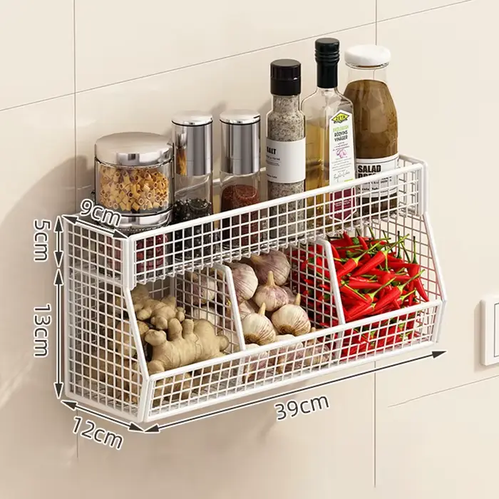 Étagère de rangement de cuisine à trois compartiments, fixation murale sans vis, article de rangemen