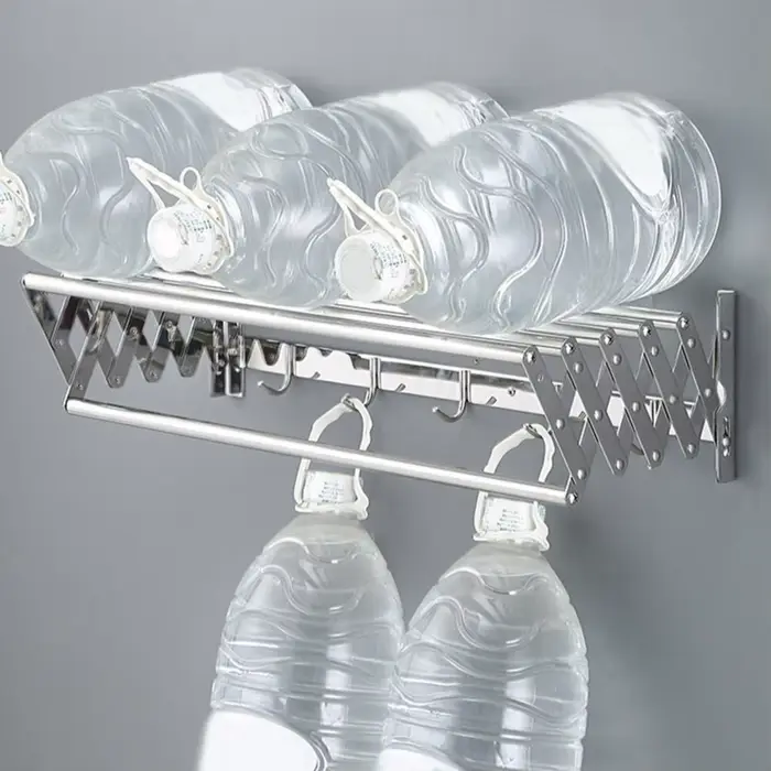 Étendoir à vêtements support de séchage mural polyvalent pliable cintre d'organisation extensible rétractable salle de bain porte-linge