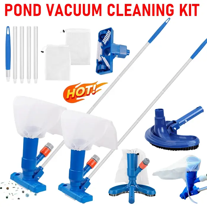 Kit de nettoyage de bassin portable professionnel avec brosse, poignée, tête d'aspiration désinfectante et filet filtrant pour piscine