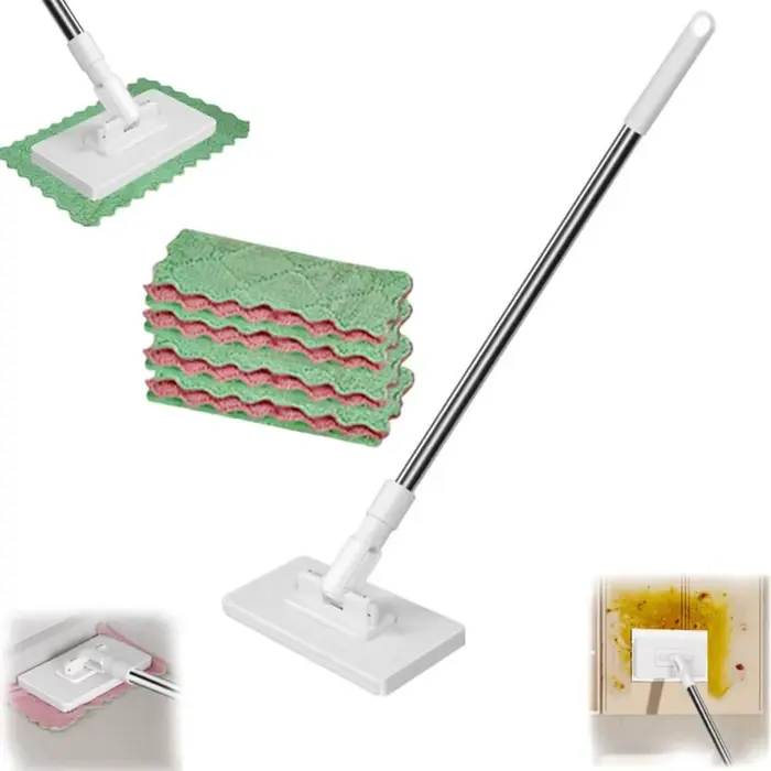 Nouveau avec 3 chiffons réutilisables vadrouille mains libres 360 °   Serpillères anti-poussière à serrage à tête rotative, sans lavage, pour la maison