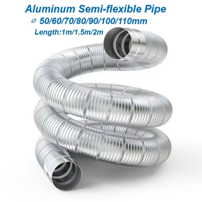 Tuyau Semi-flexible en aluminium de 70mm 1m avec connecteur en acier inoxydable, Tube d'échappement de fumée pour chauffe-eau/conduit de Ventilation de salle de bains