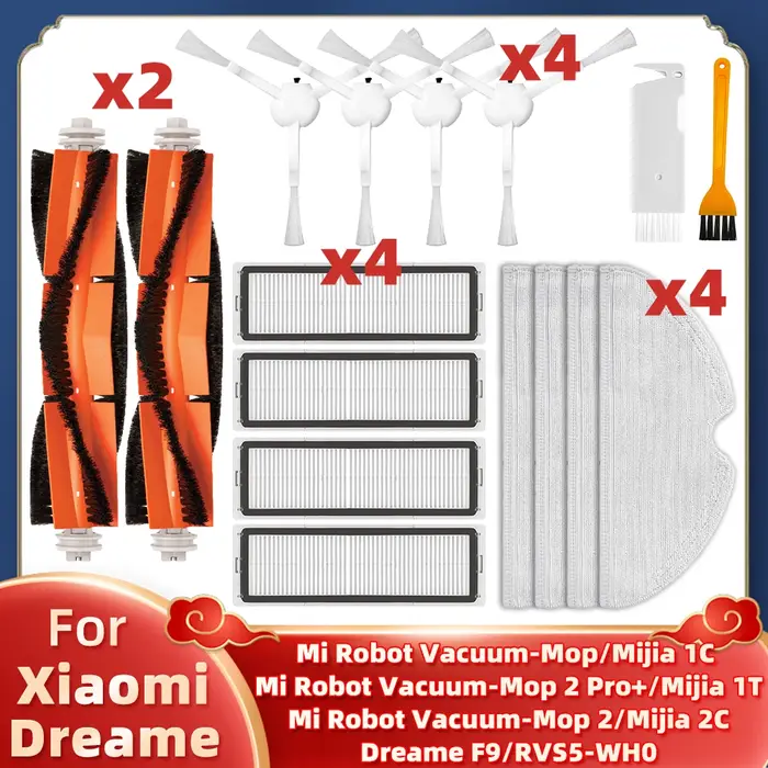 Pour Xiaomi Mi Robot aspirateur-vadrouille Mijia 1C / 1T / 2C STYTJ01ZHM STYTJ02ZHM STYTJ03ZHM Dreame F9 brosse latérale principale filtre Hepa vadrouille chiffon
