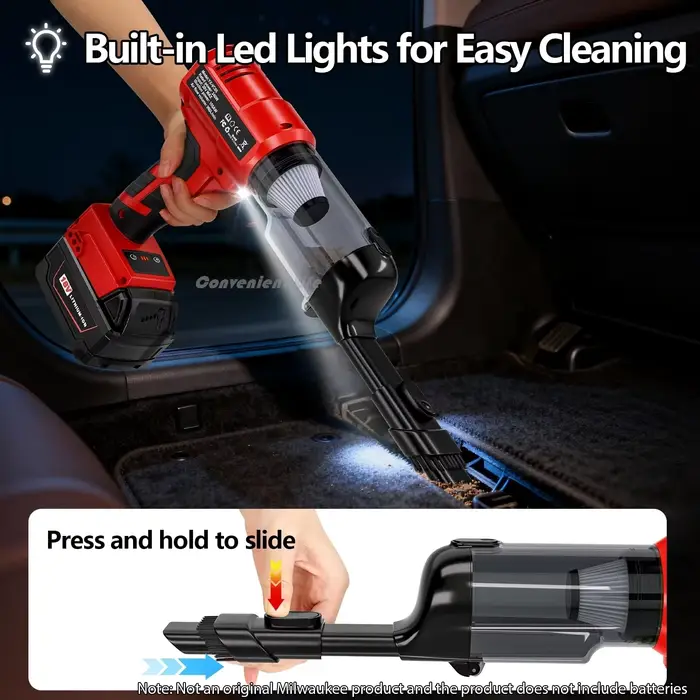 Aspirateur sans fil pour Milwaukee M18 Batterie 18V Aspirateur à main électrique 240W avec aspiration puissante 105AW pour tapis de sol Tables de voiture 5 filtres HEPA remplaçables Trois niveaux régl
