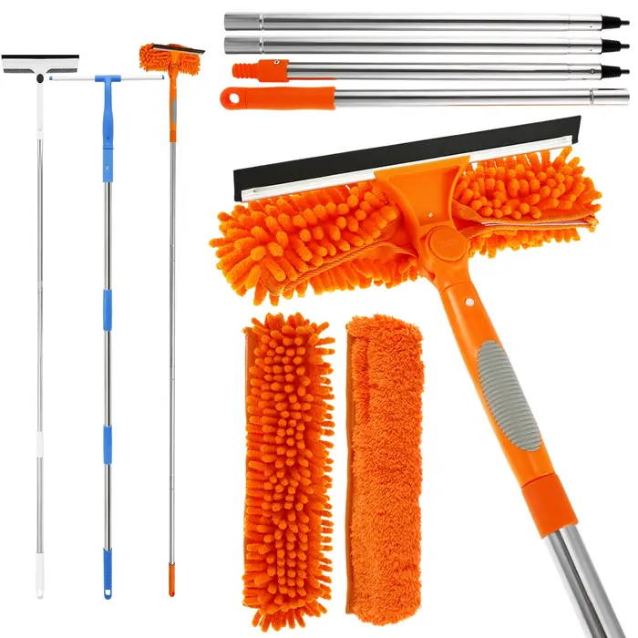 Ensemble d'outils de nettoyage de vitres extensibles 180 ° Vadrouille de fenêtre rotative à Long manche, essuie-glace domestique, brosse de nettoyage de la poussière, nouveau