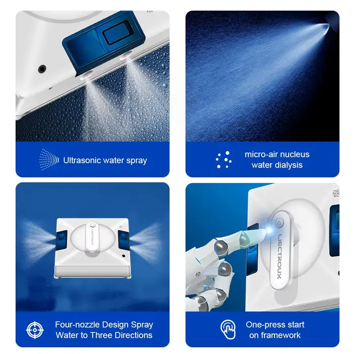 (code promo:AEWD55) Robot nettoyeur de vitres Liectroux YW509, pulvérisation 4 directions, robot de