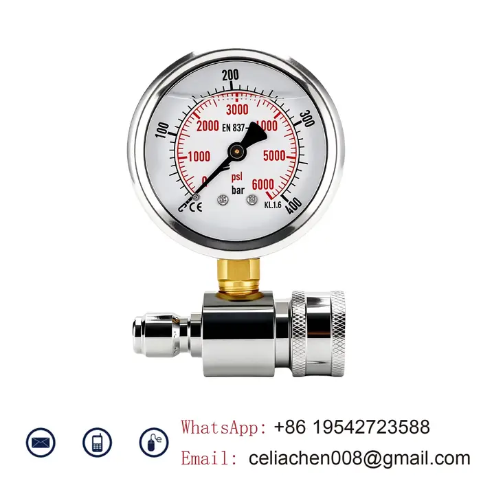 Manomètre Haute Pression 400–600 Bar/PSI Raccord 3/8 pour Nettoyeur