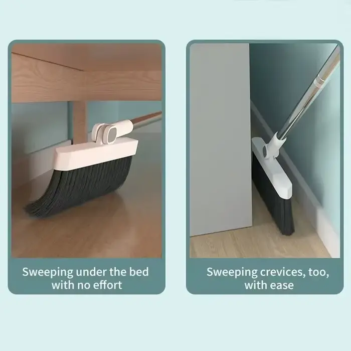 Nouvel ensemble balayette et pelle à long manche rotatif - Outil de nettoyage efficace pour sols avec grattoir à dents flexibles