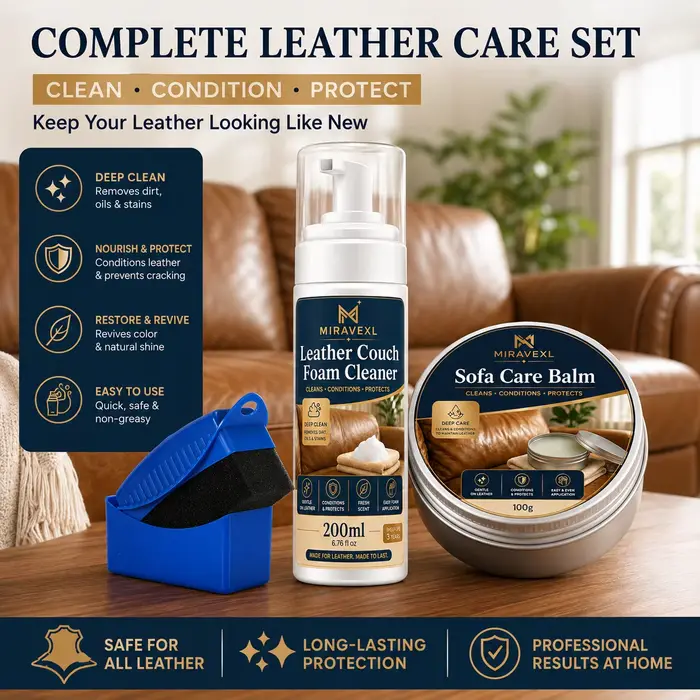 Kit de nettoyage et d'entretien pour canapé en cuir MIRAVEXL avec éponge, nettoyage en profondeur, conditionnement et protection des sièges en cuir pour la maison 2