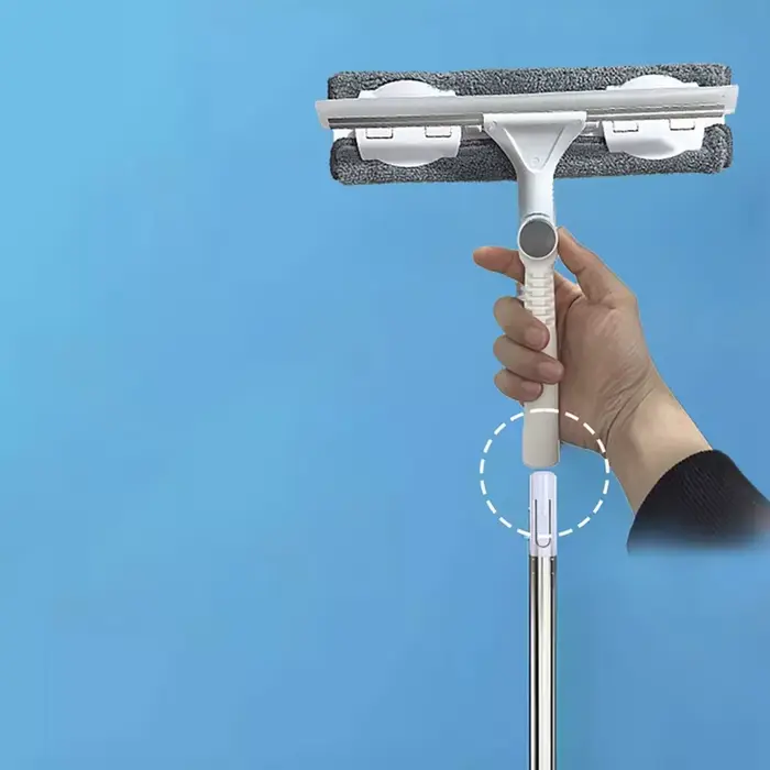 Outil de nettoyage de vitres double face BSEVB avec manche extensible - Nettoyeur de vitres multifonctionnel pour les immeubles de grande hauteur