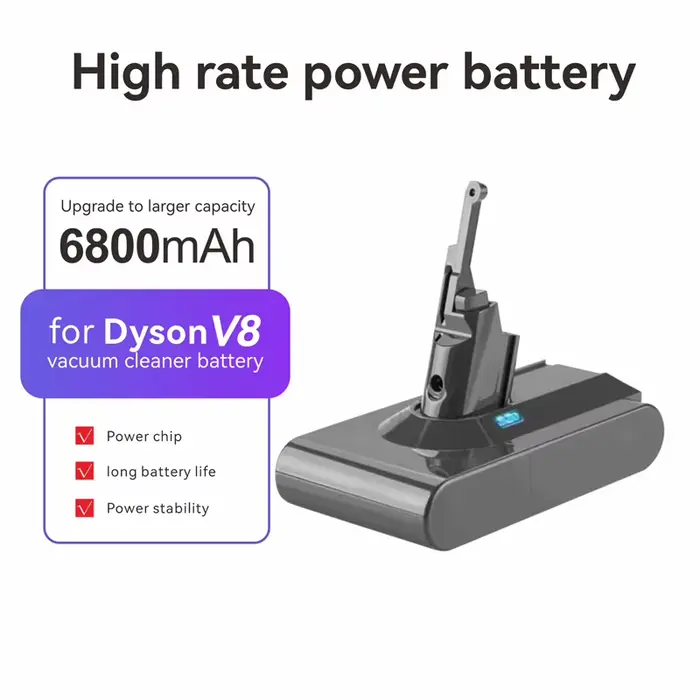 Batterie de remplacement Li-ion 21,6 V 12800 mAh pour aspirateur Dyson V8, compatible avec SV10 DC58