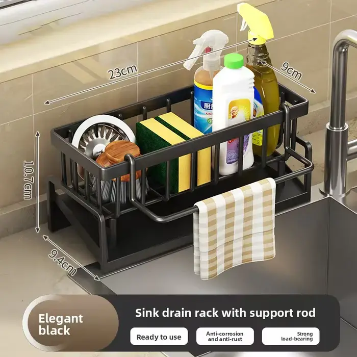 Étagère à épices compacte à fixer sur robinet – Organisateur d'évier avec égouttoir – Rangement de cuisine peu encombrant pour ustensiles/accessoires