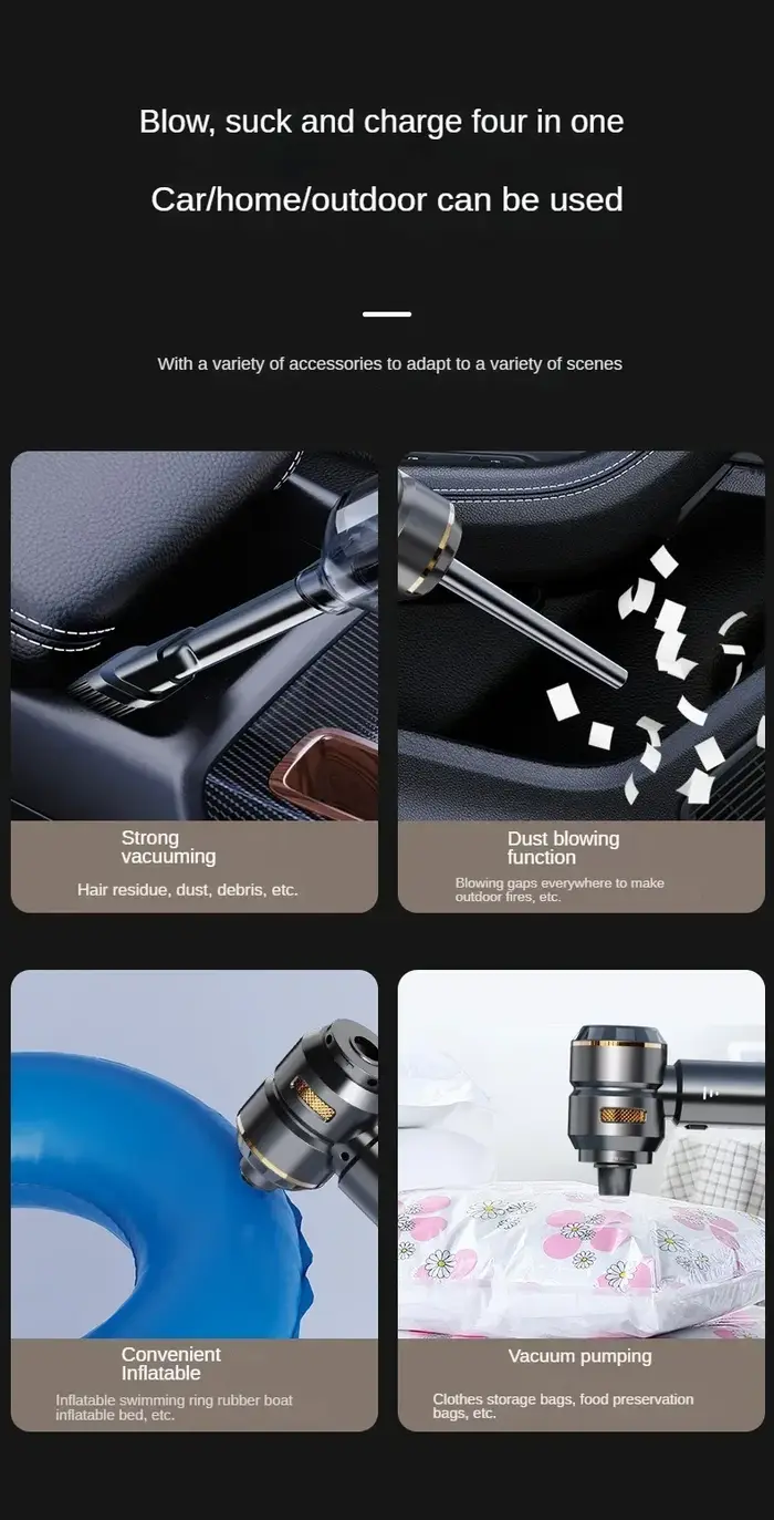Aspirateur de voiture haute puissance, portable, sans fil, avec moteur sans balais, machine de nettoyage puissante, souffleur d'air pour appareils ménagers
