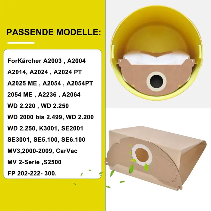 Sacs d'aspirateur + filtres à poussière pour Karcher WD2 MV2 WD 2.200 A2004 A2054