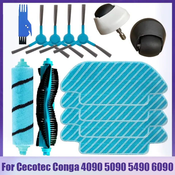 Pour Cecotec Conga 4090 4490 4690 5090 5490 6090 Robot aspirateur côté/brosse à rouleau souple vadrouille chiffons en tissu accessoires de roues