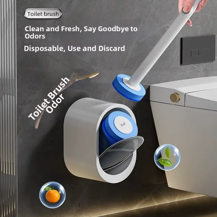 Brosse de toilette jetable murale avec installation sans perçage et solution de nettoyage intégrée