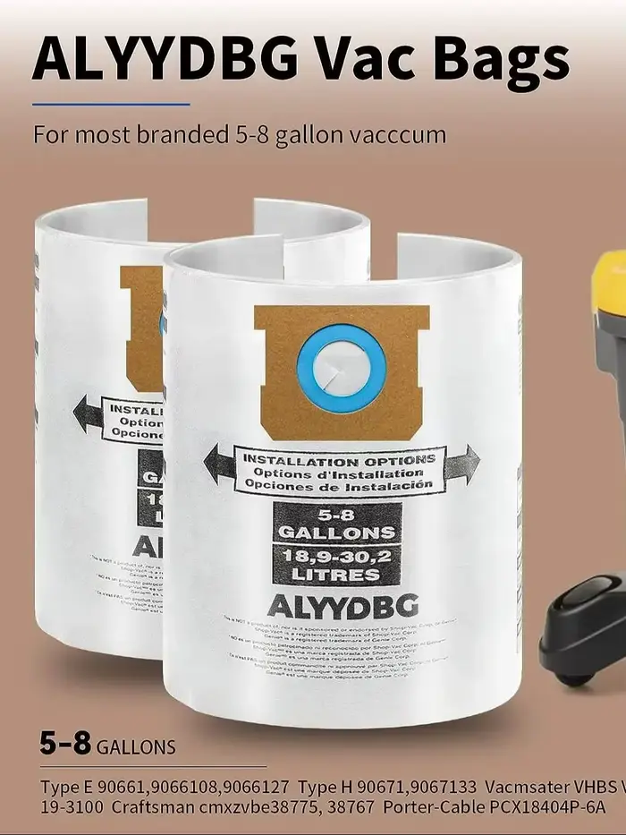 Sacs à poussière pour magasin Vac 5-8 gallons