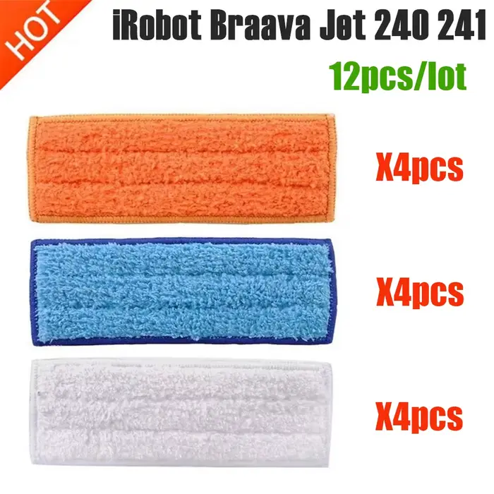 Tampons de nettoyage humides lavables, tampons humides, tissu sec pour iRobot Braava Jet 240 241, pi