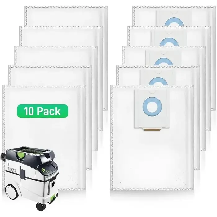 10 sacs filtrants 496186 pour aspirateur Festool CT 36 / CTM 36 E/CTL 36 E CLEANTEC SC FIS-CT 36/5
