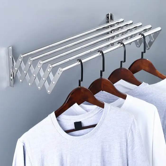 Étendoir à vêtements support de séchage mural polyvalent pliable cintre d'organisation extensible rétractable salle de bain porte-linge